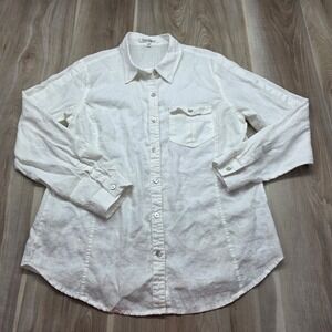 TravelSmith 100% Linen Shirt Button Up Long Sleeve White Large Womens Travel Top